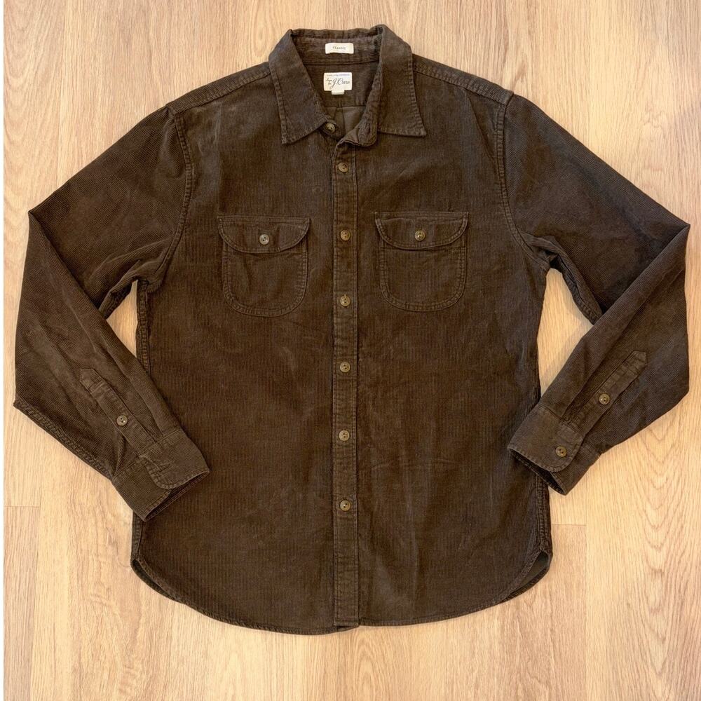 J. Crew mens corduroy dark brown long sleeve button up mens size Medium